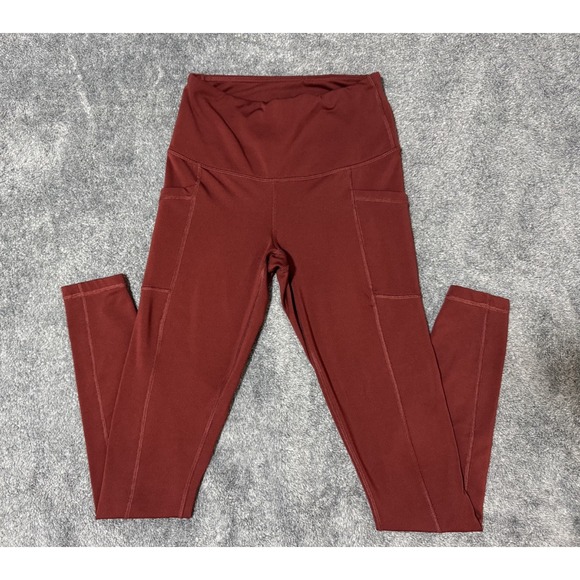 90 Degree By Reflex Pants - 90 Degree by Reflex Womens High Waist Leggings Burgundy Maroon Side Pockets‎ XS
